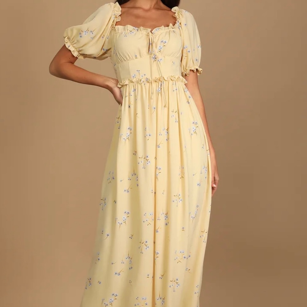 Lulus Yellow Floral Print Ruffled Maxi Dress